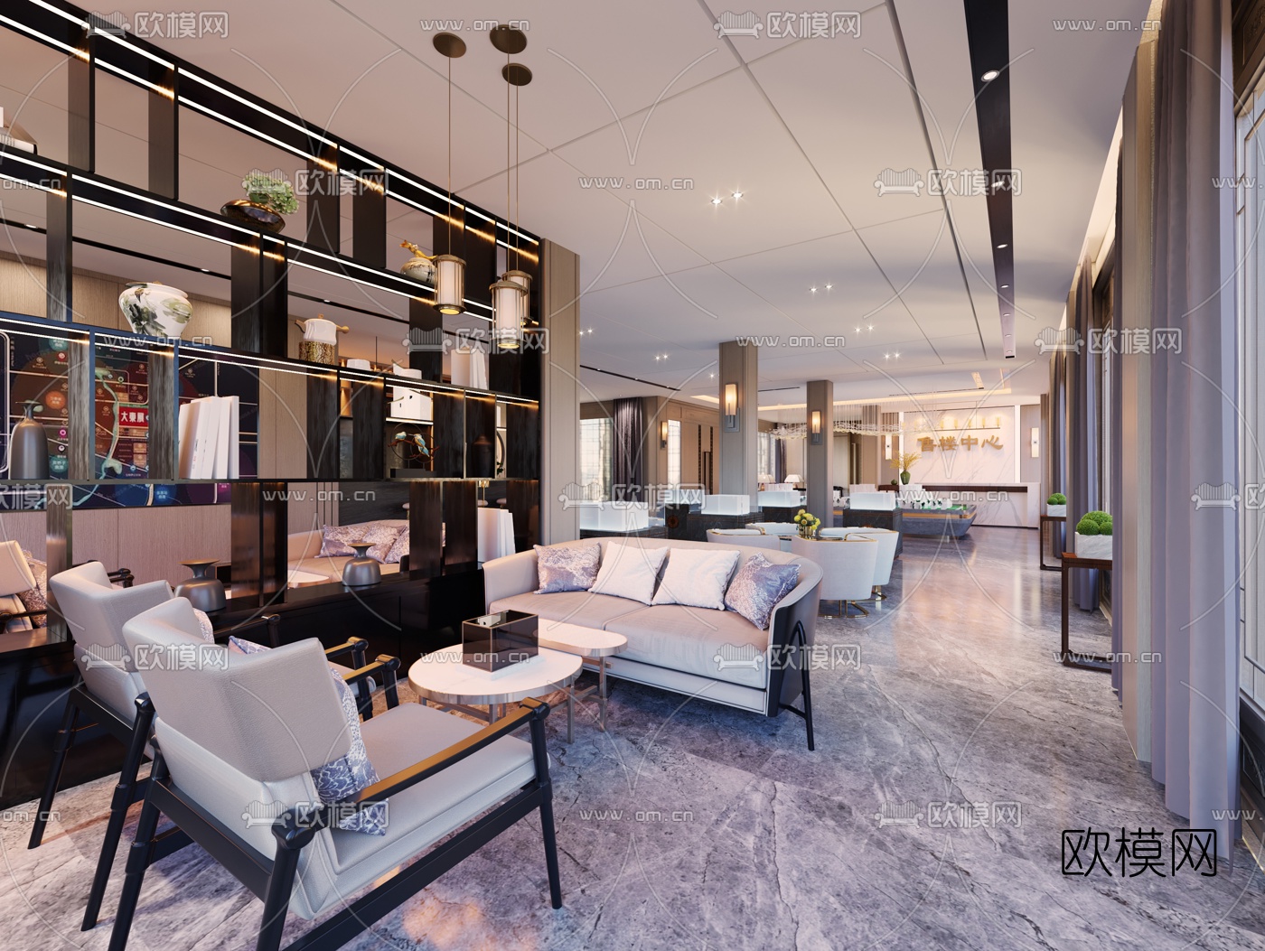 现代售楼处洽谈区3d模型下载（渲染图1）