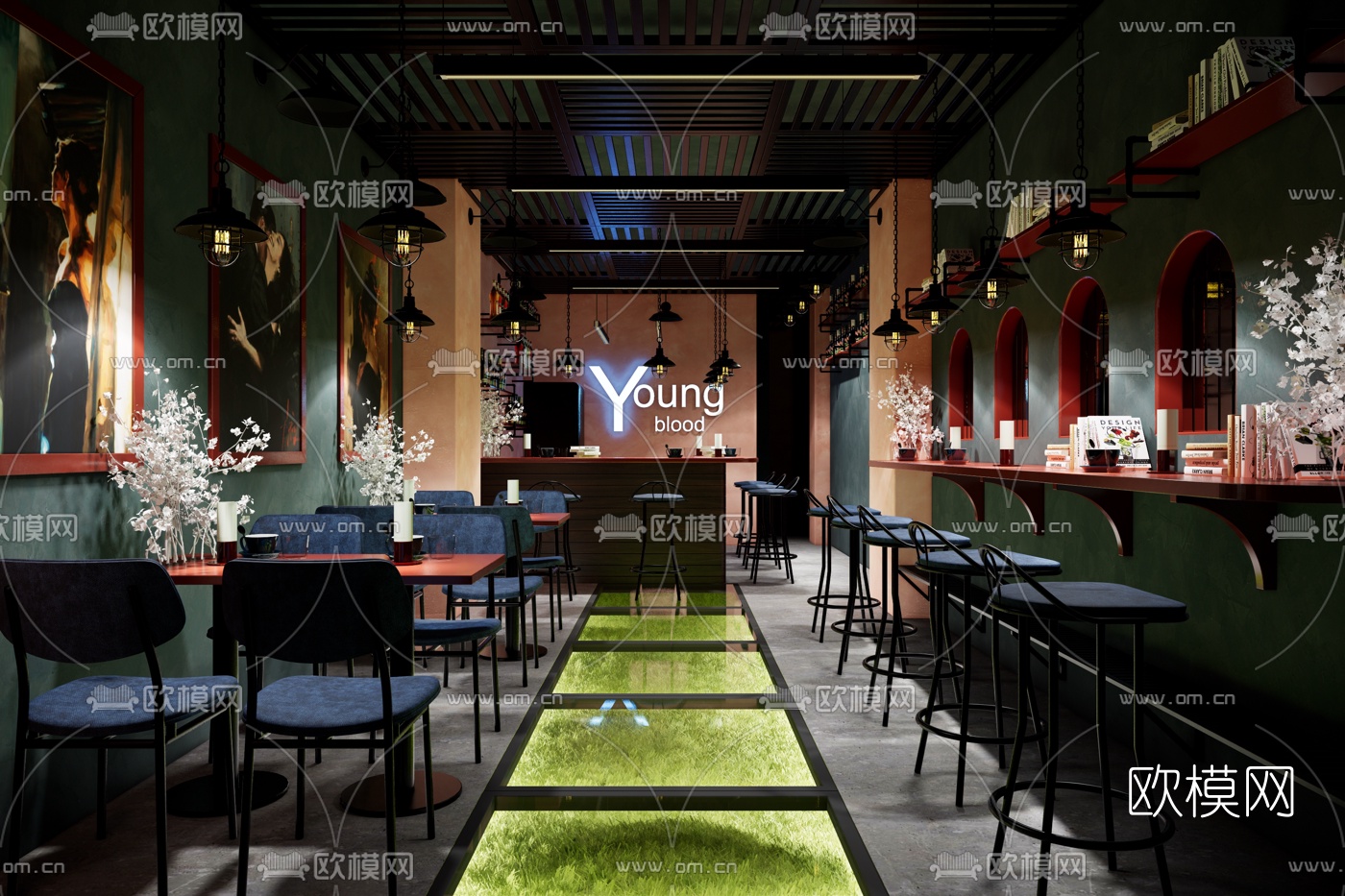 现代简约咖啡厅su模型下载（渲染图1）