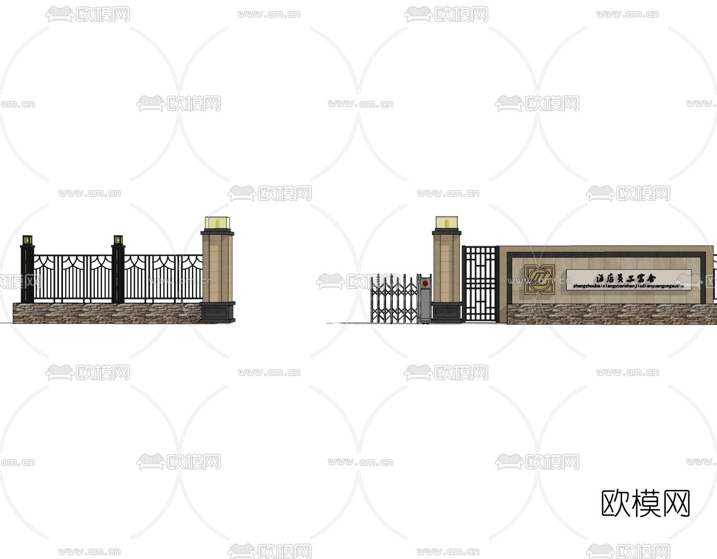 新古典小区门头免费su模型下载