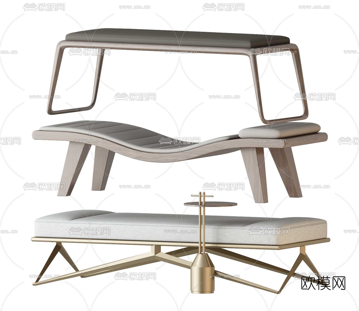 新中式布艺床尾凳3d模型下载