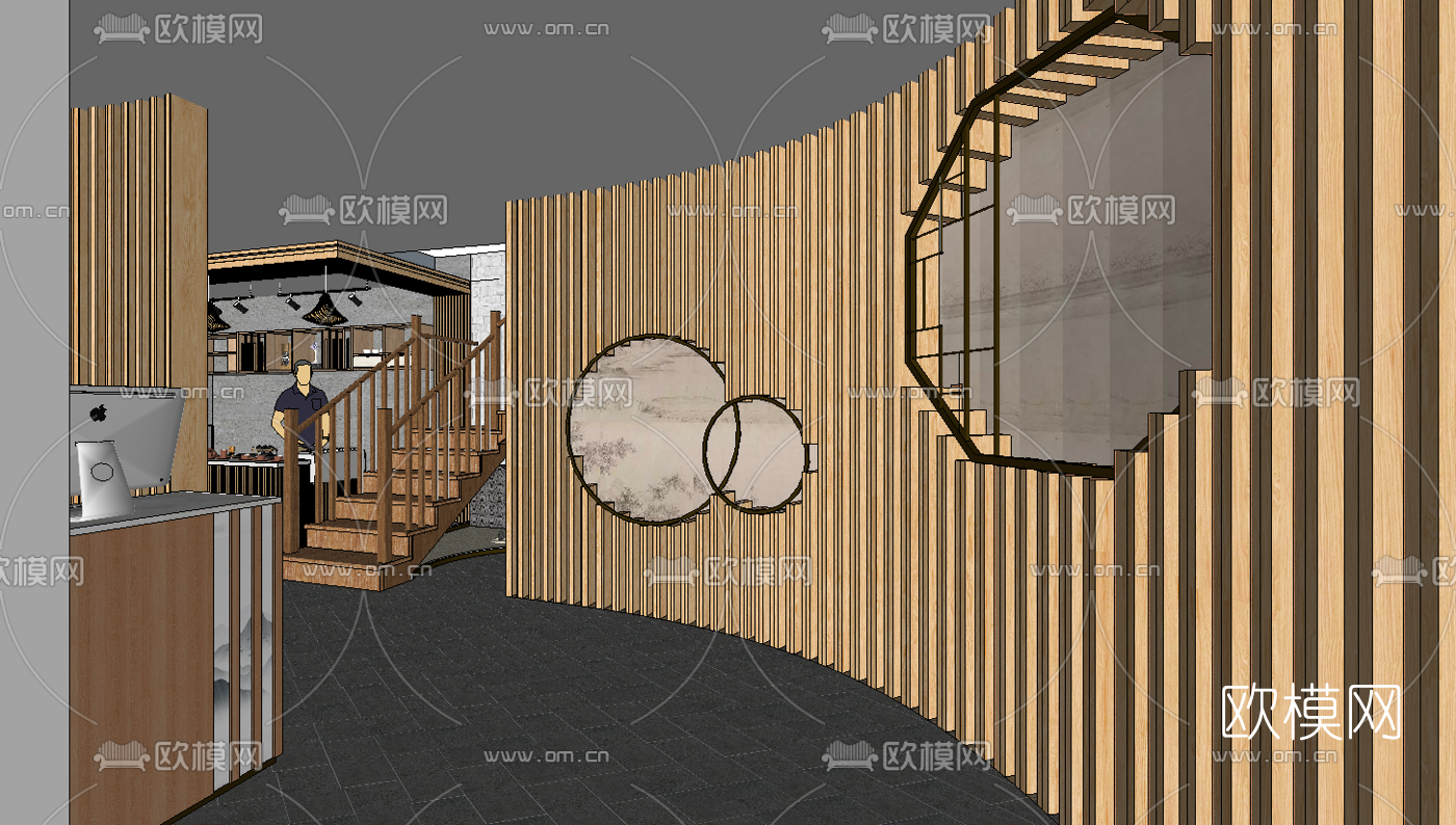 新中式西餐厅su模型下载（渲染图3）