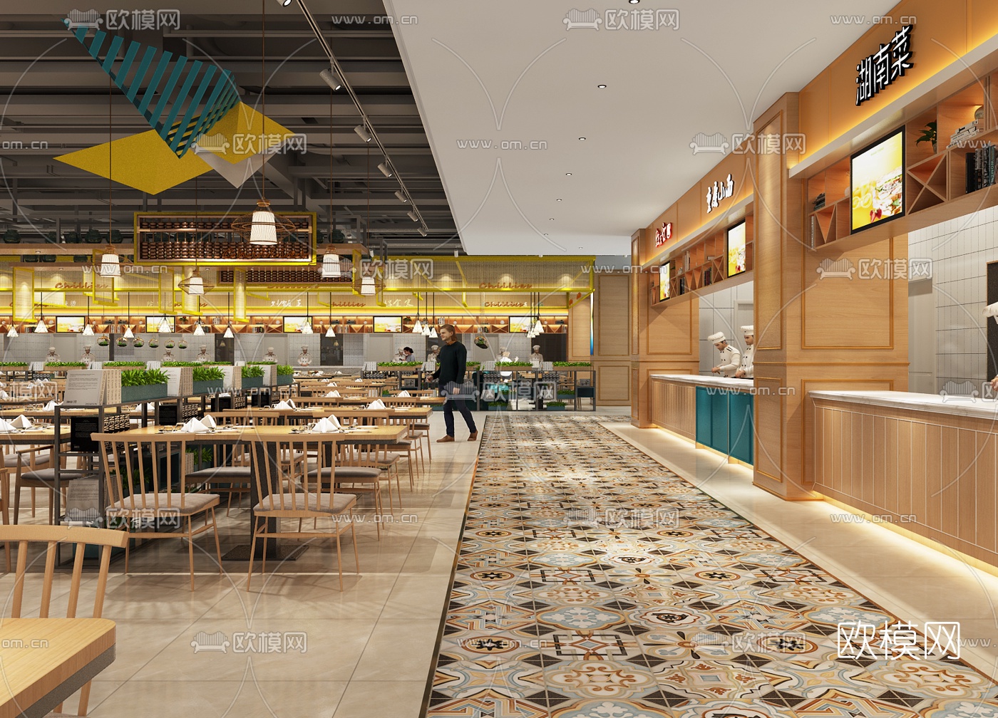 现代员工食堂快餐厅3d模型
