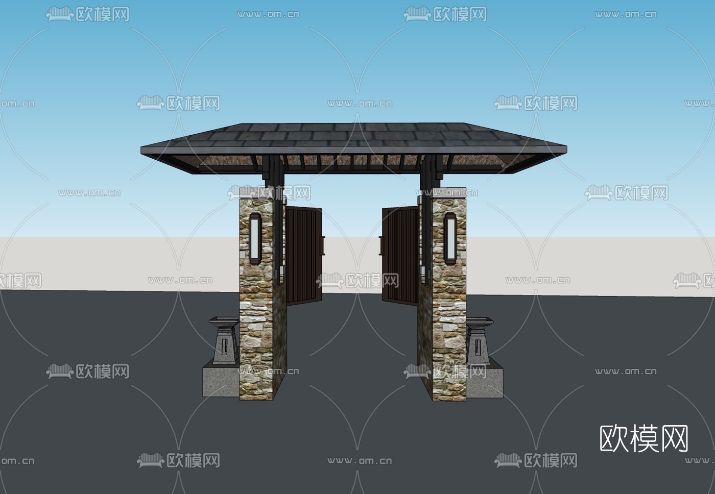 新中式门头免费su模型