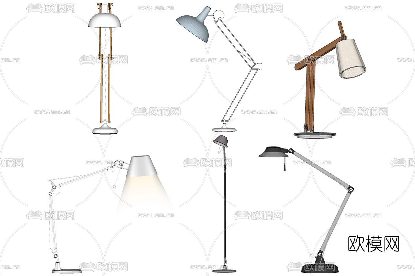 现代金属台灯免费su模型下载