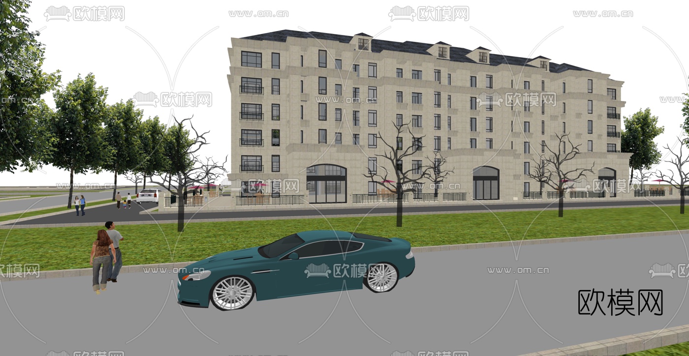 法式公寓楼外观su模型下载（渲染图3）