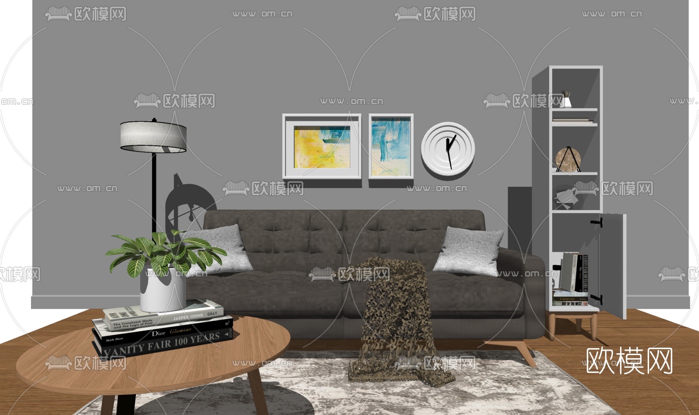 北欧布艺双人沙发su模型下载