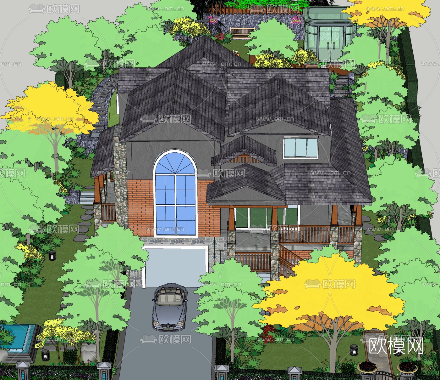 自然风别墅外观免费su模型下载