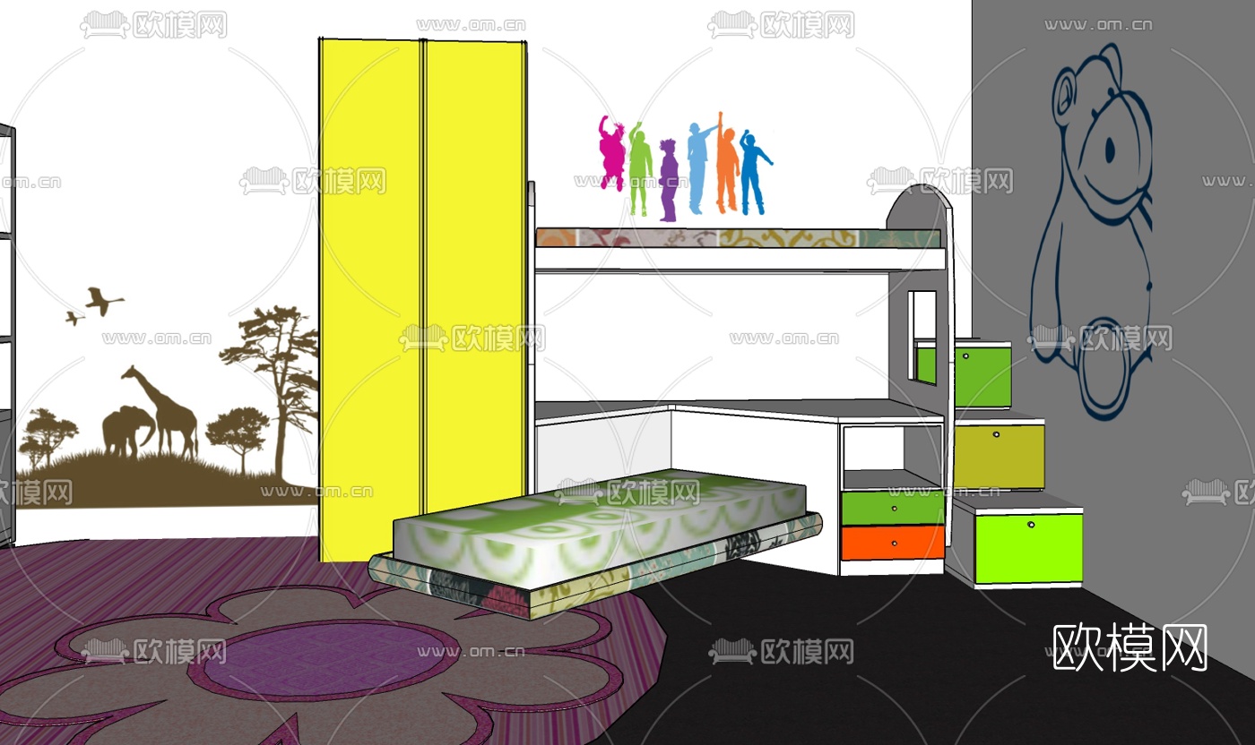 现代儿童床免费su模型