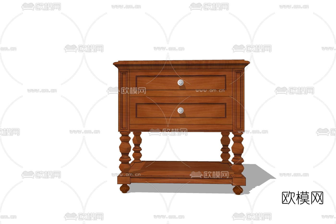 简欧实木床头柜免费su模型下载