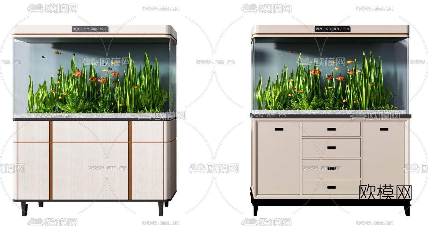 现代水族鱼缸组合3d模型下载