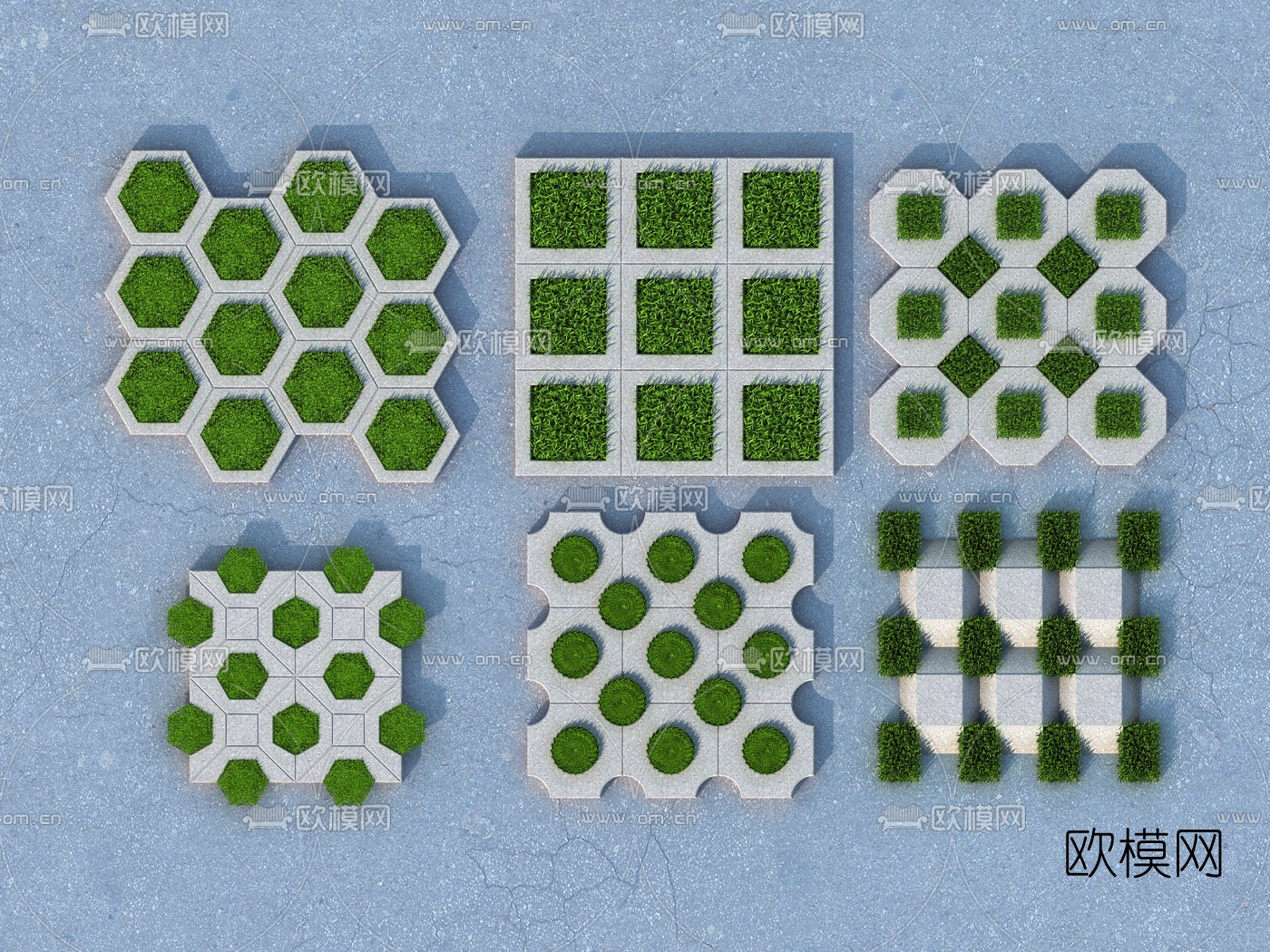 現代廣場磚草坪磚3d模型