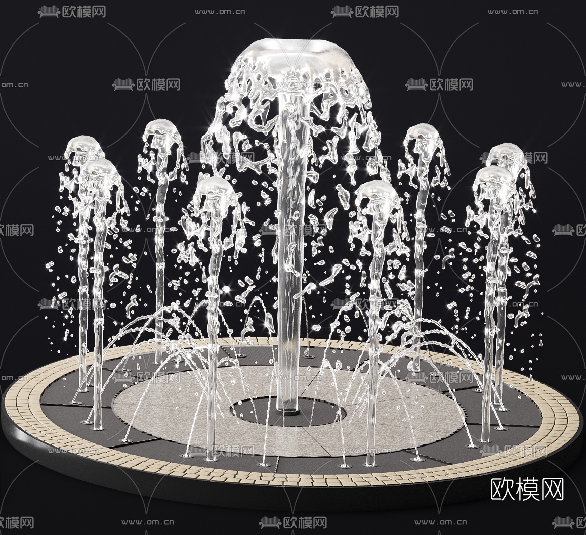 现代广场喷泉3d模型下载（渲染图3）