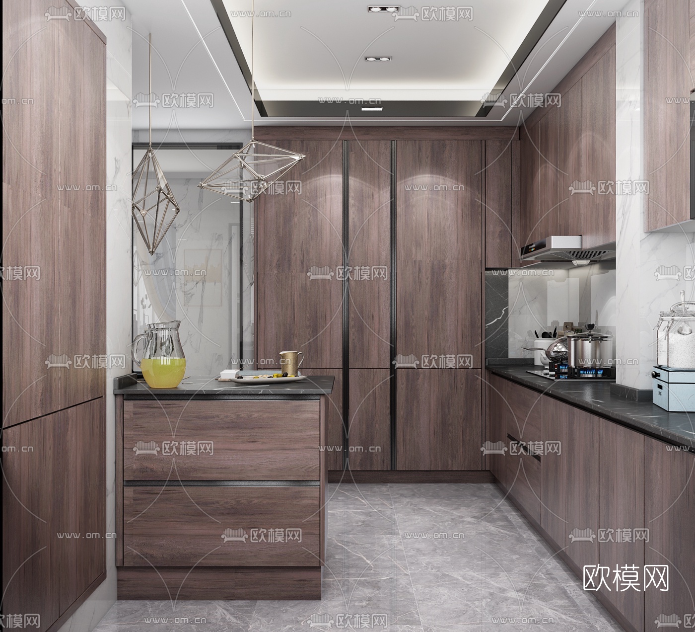 现代厨房餐厅3d模型