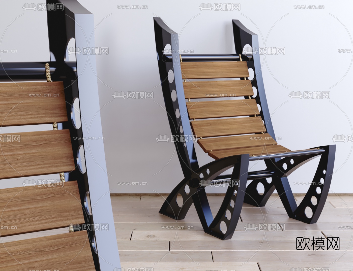 工业风实木铁艺躺椅3d模型下载