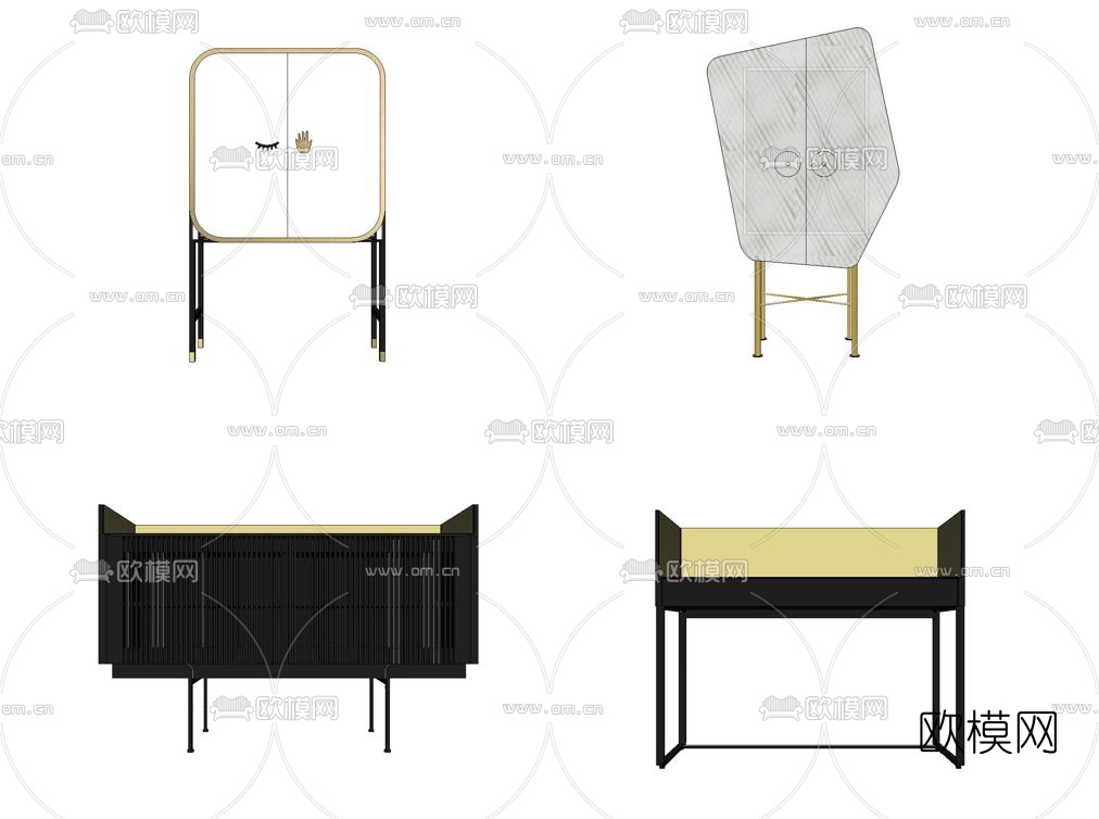 北欧原木储物柜组合su模型下载