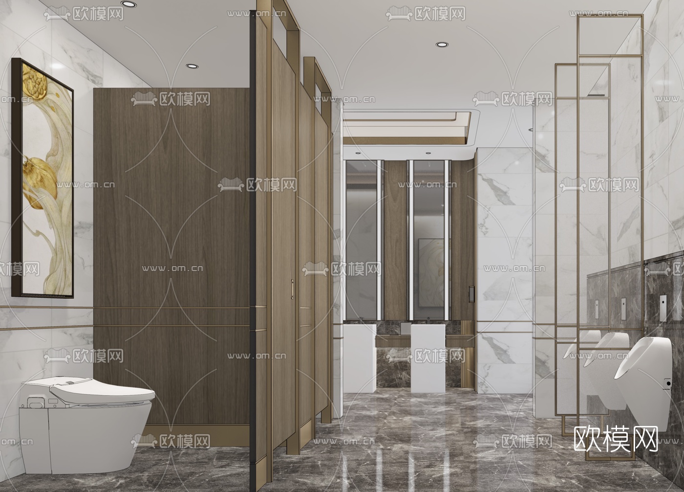 现代酒店公共卫生间su模型下载（渲染图2）