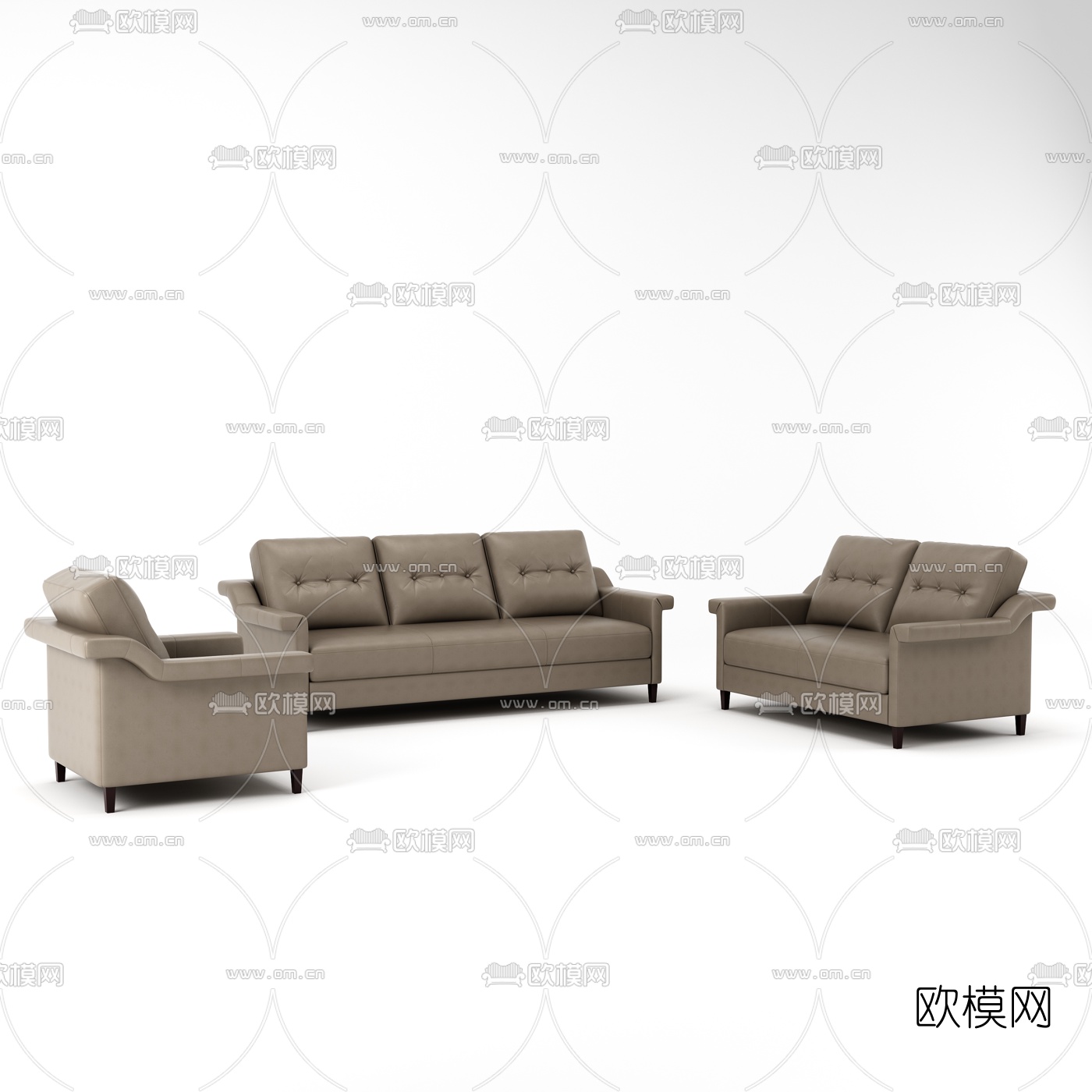 手取网 现代棕色皮革沙发组合3d模型-免费3dmax模型库-欧模网