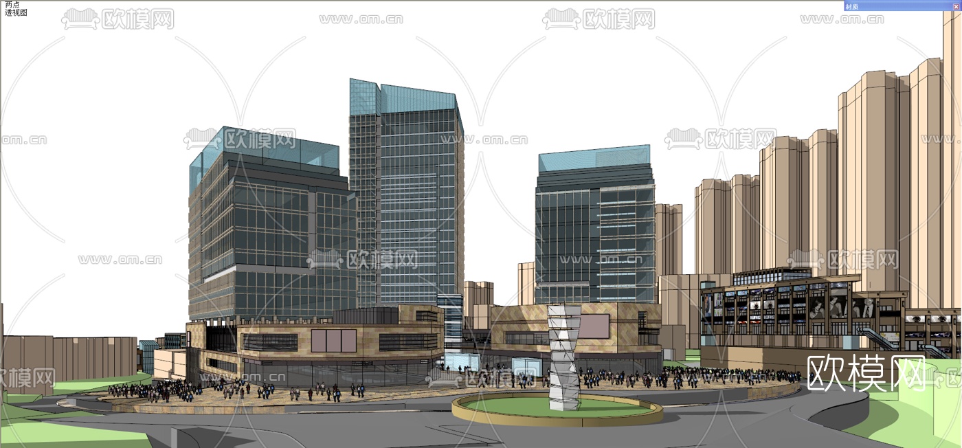 现代商业广场免费su模型下载（渲染图1）