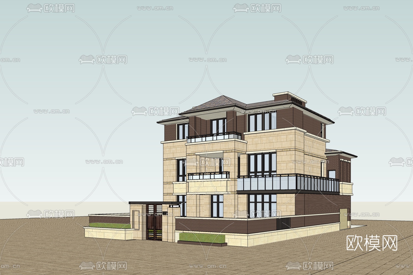 现代别墅外观免费su模型-免费3dmax模型库-欧模网