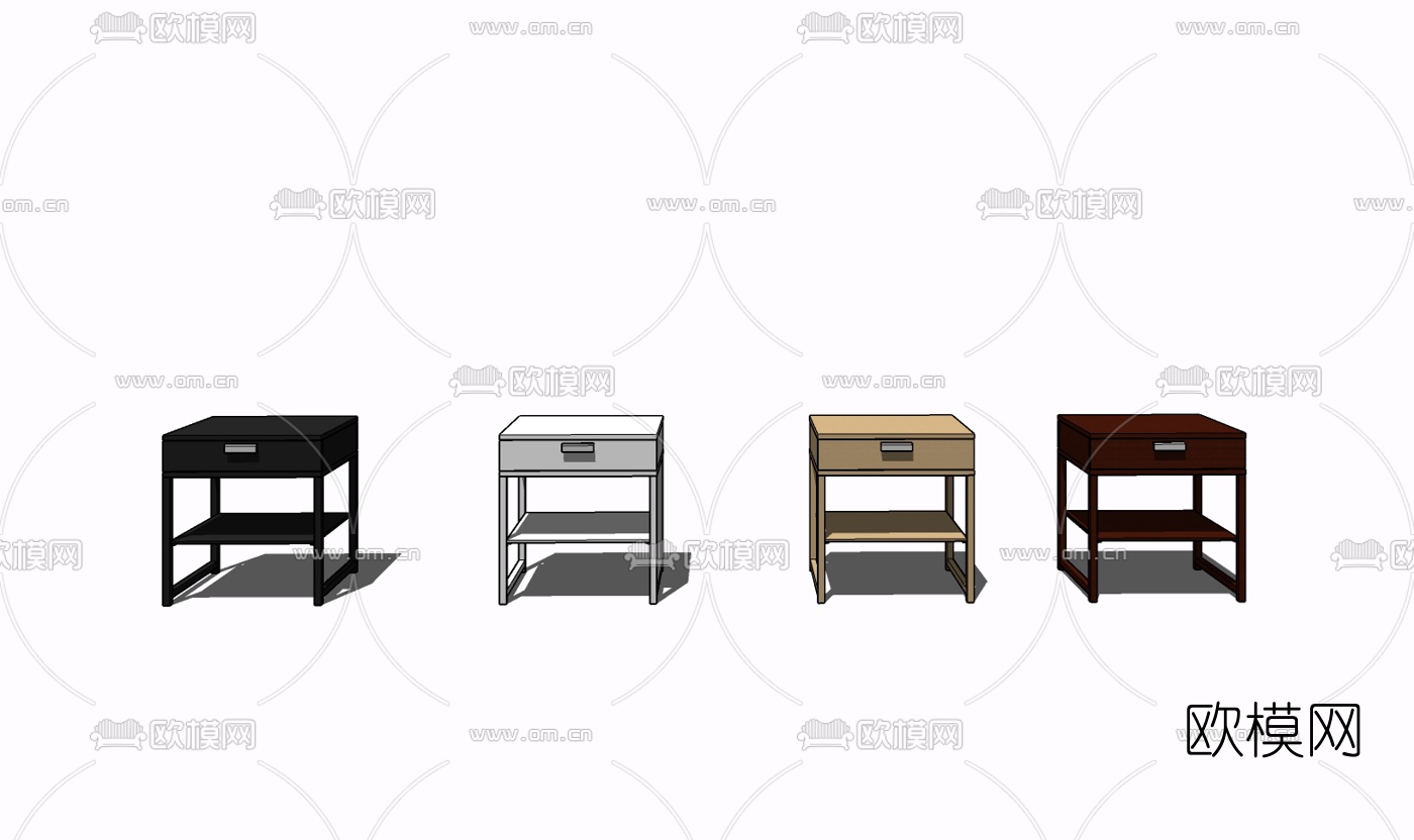 现代实木床头柜免费su模型下载