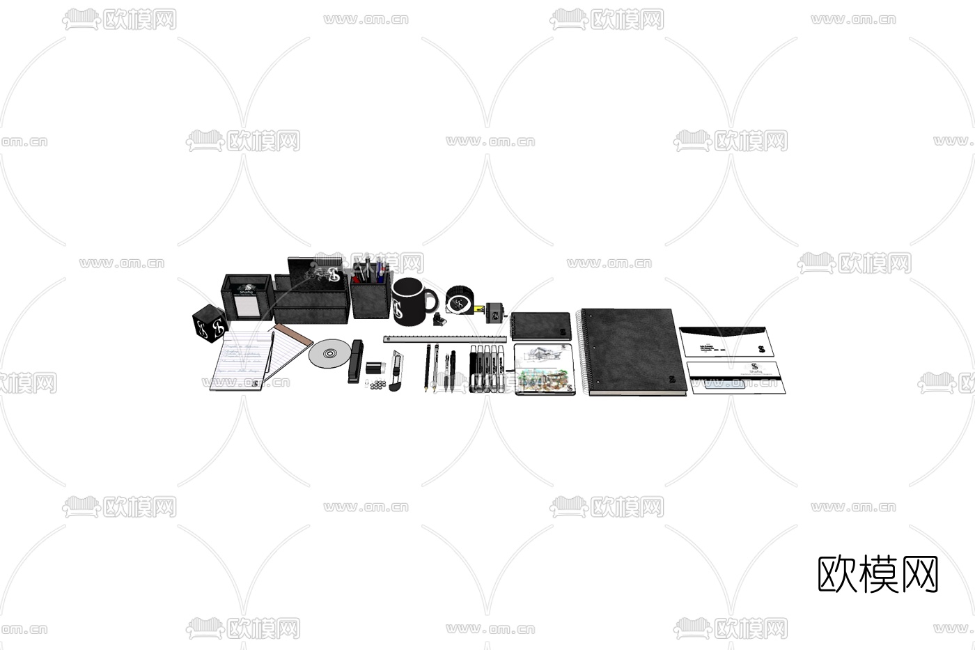 现代办公用品组合免费su模型