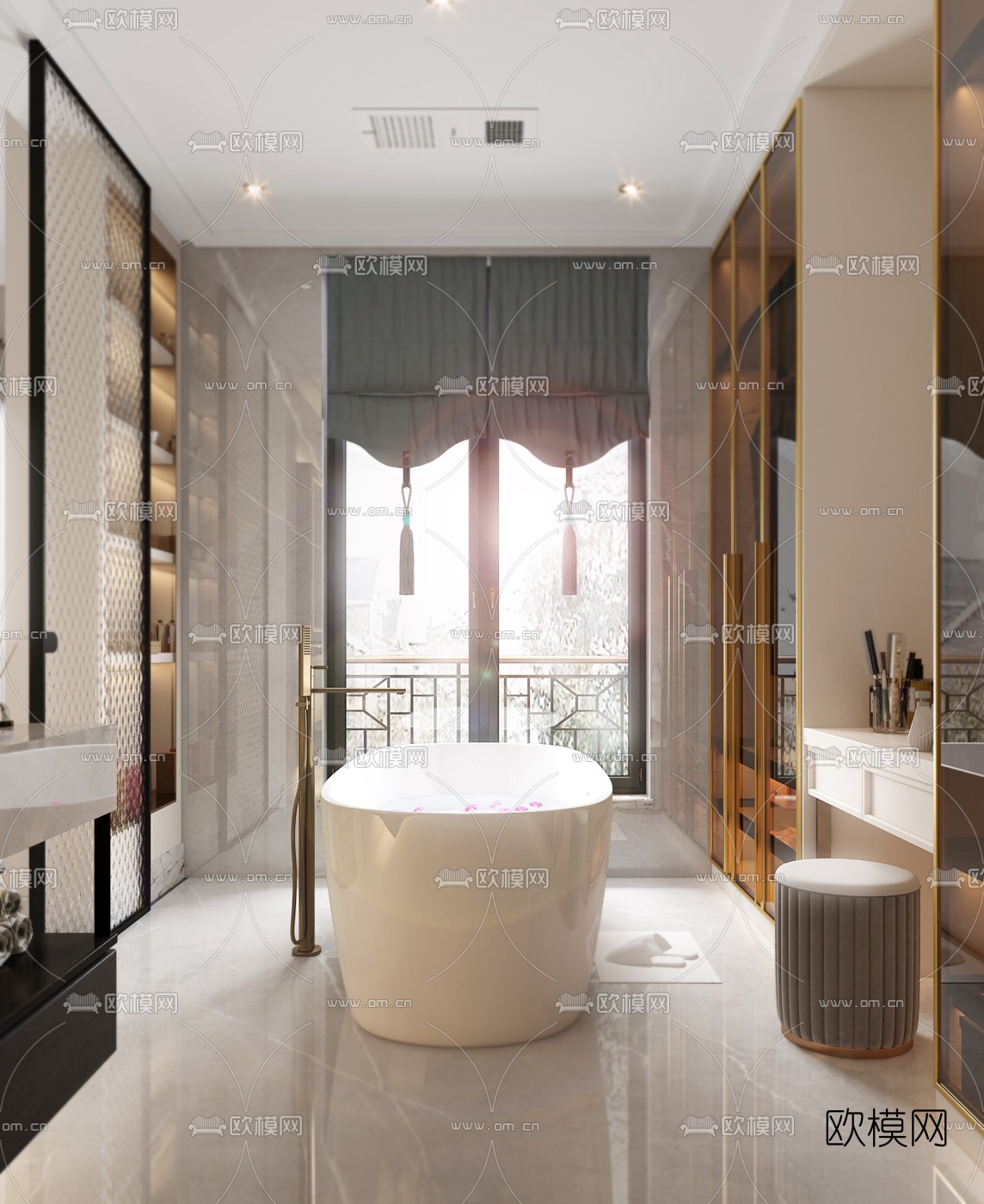 现代轻奢卫生间衣帽间3d模型下载（渲染图3）