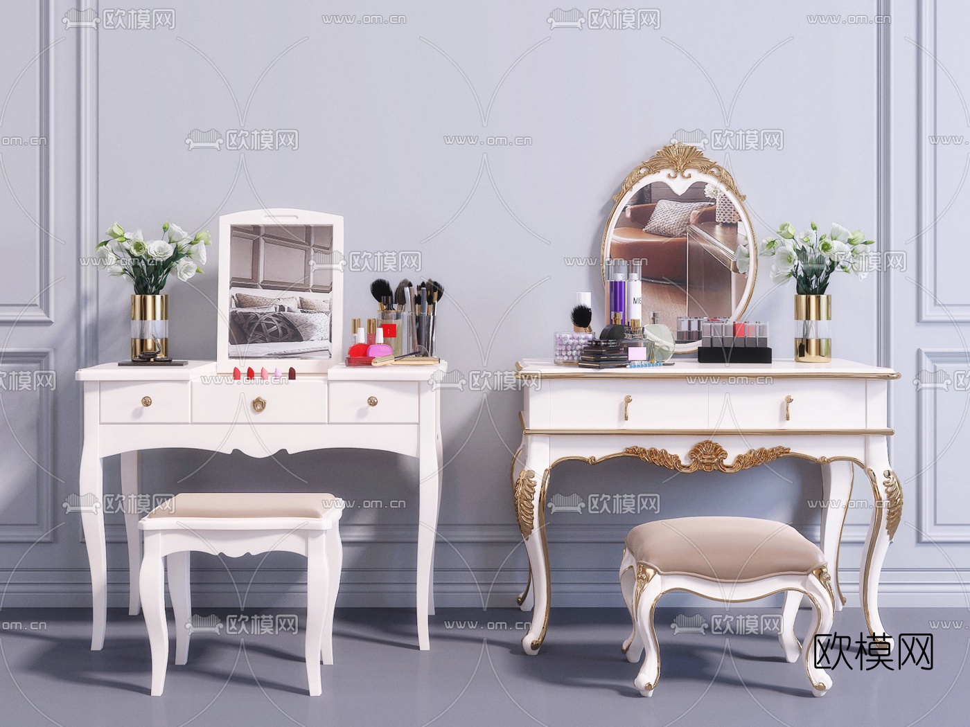 欧式实木梳妆台3d模型下载