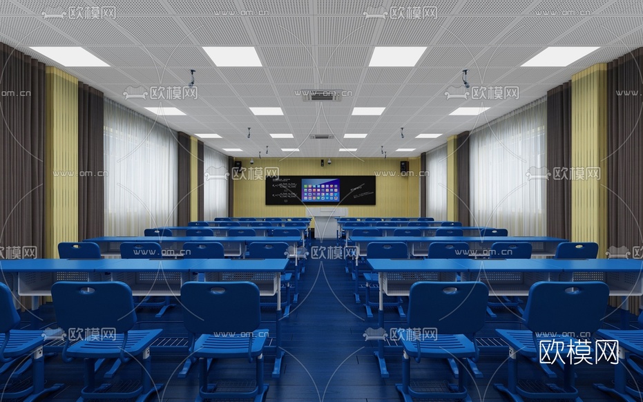 现代录播室教室3d模型下载(渲染图1)