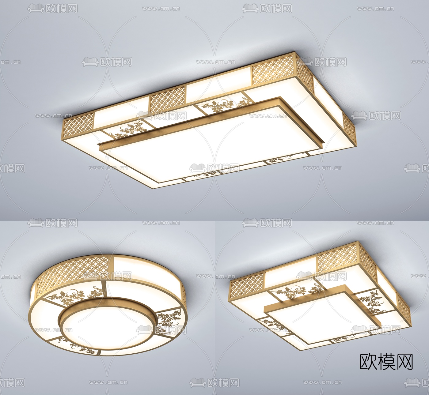 新中式镂空金属吸顶灯3d模型下载