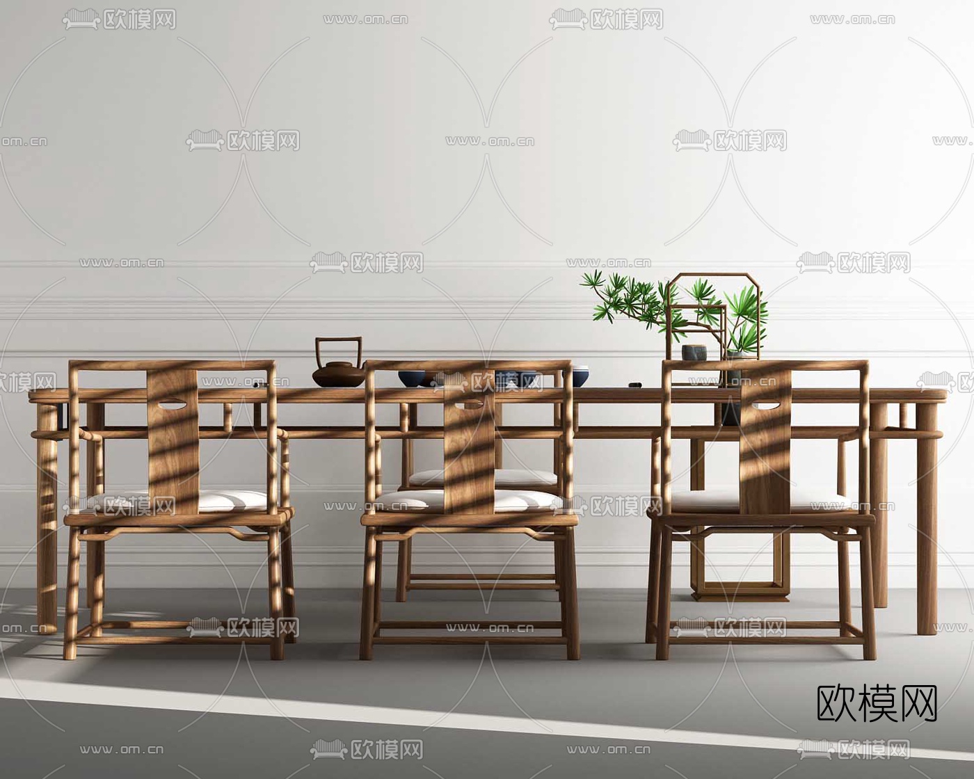 新中式茶桌椅茶具3d模型