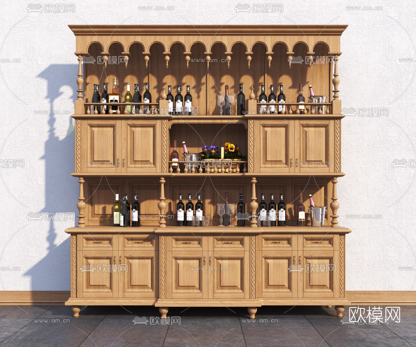 欧式古典实木酒柜3d模型下载（渲染图1）