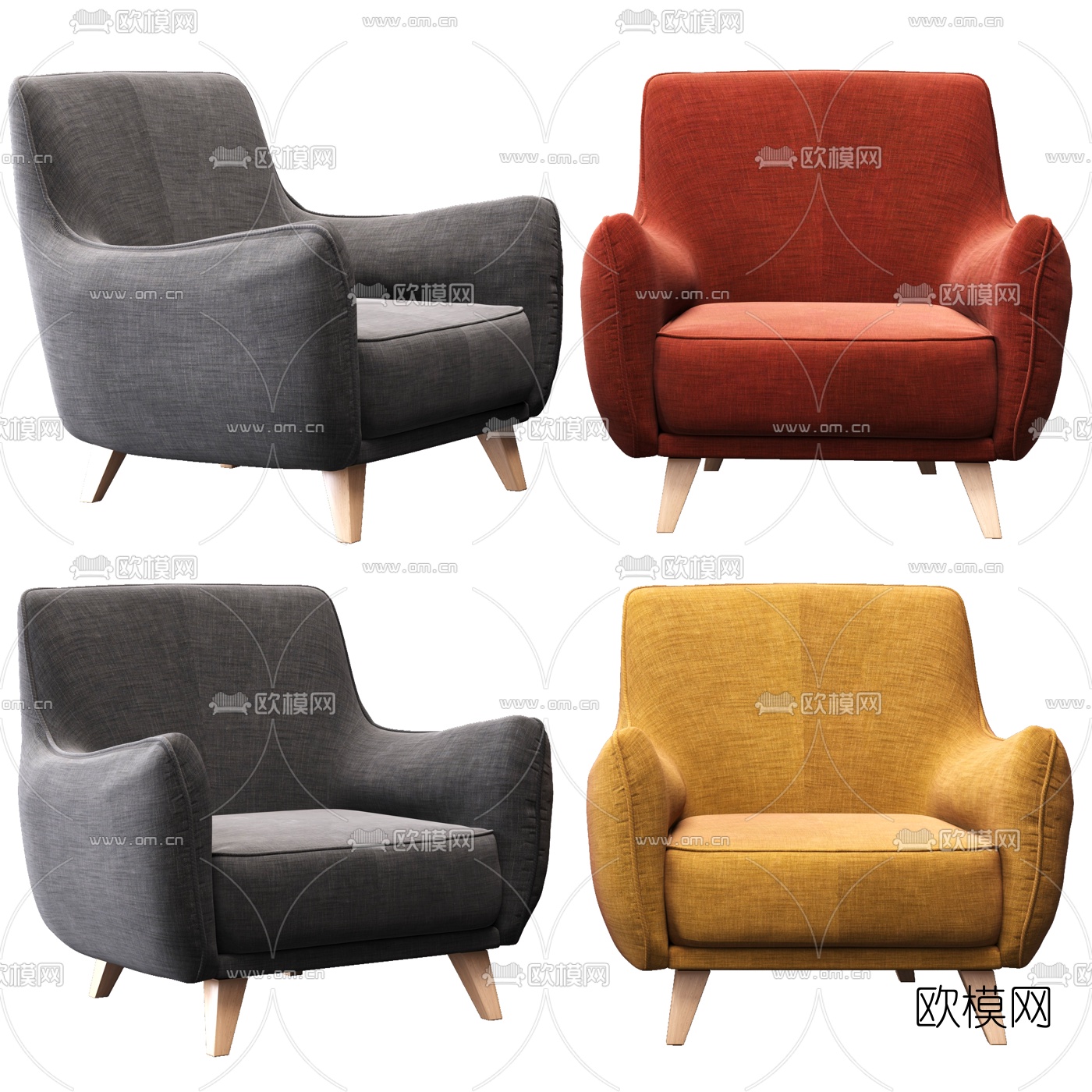 北欧布艺单人沙发3d模型下载