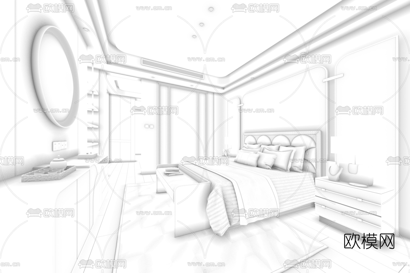 天鼓设计 后现代卧室3d模型下载（渲染图2）