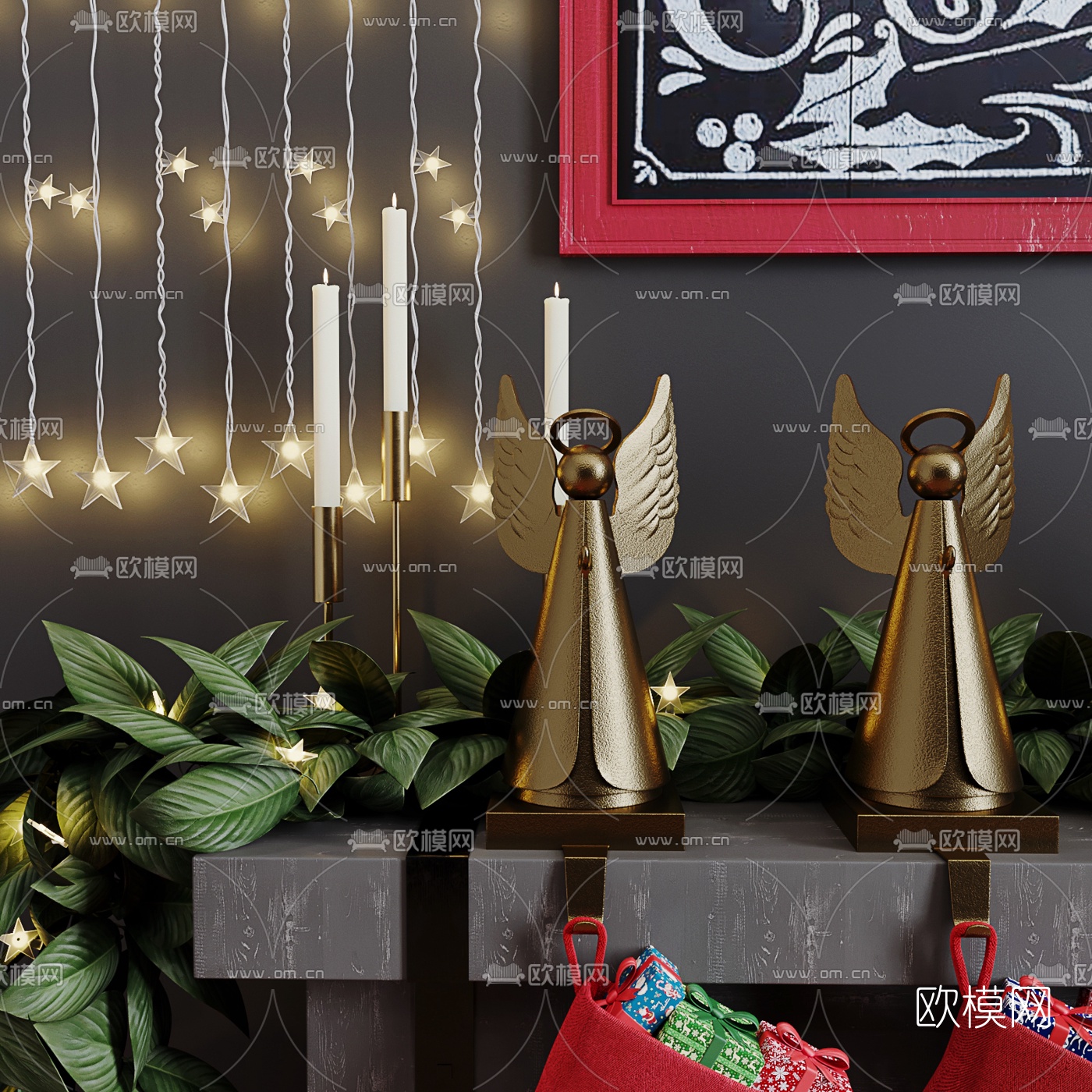 北欧圣诞壁炉3d模型下载（渲染图6）