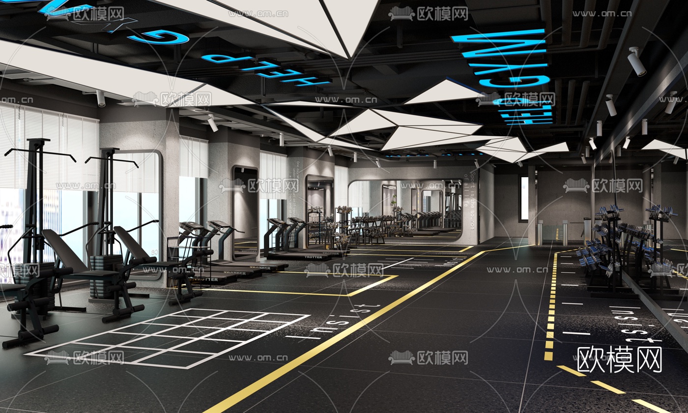 现代健身房3d模型下载（渲染图2）