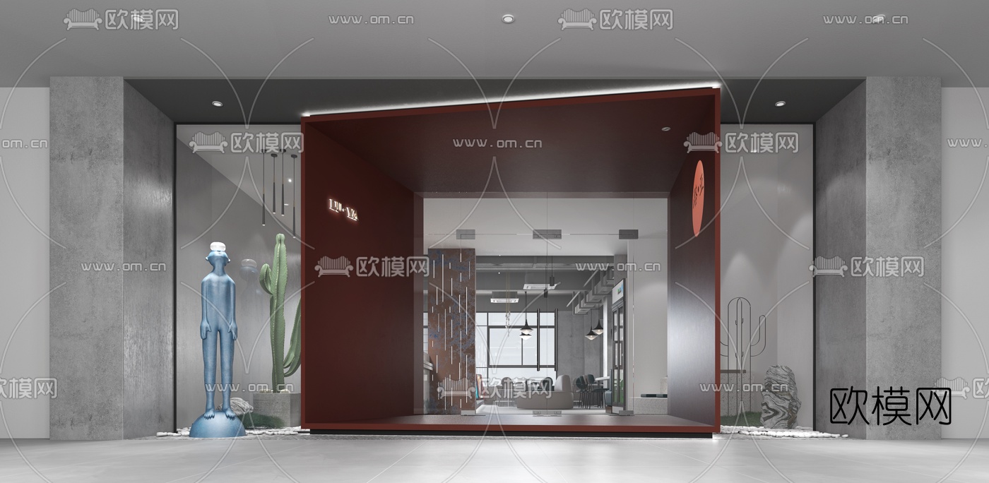 工业风电竞主题餐厅3d模型