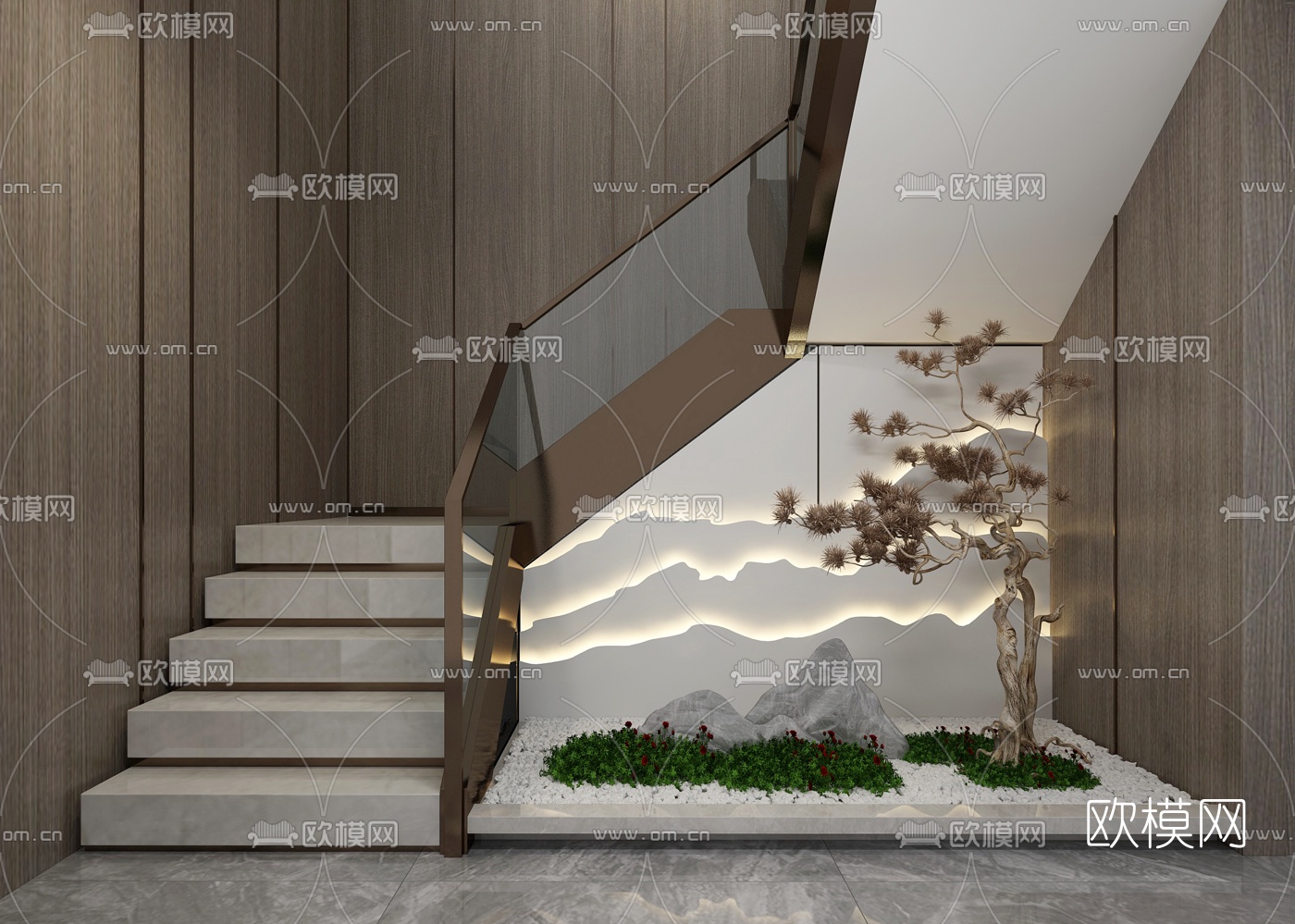 新中式枯山水楼梯3d模型
