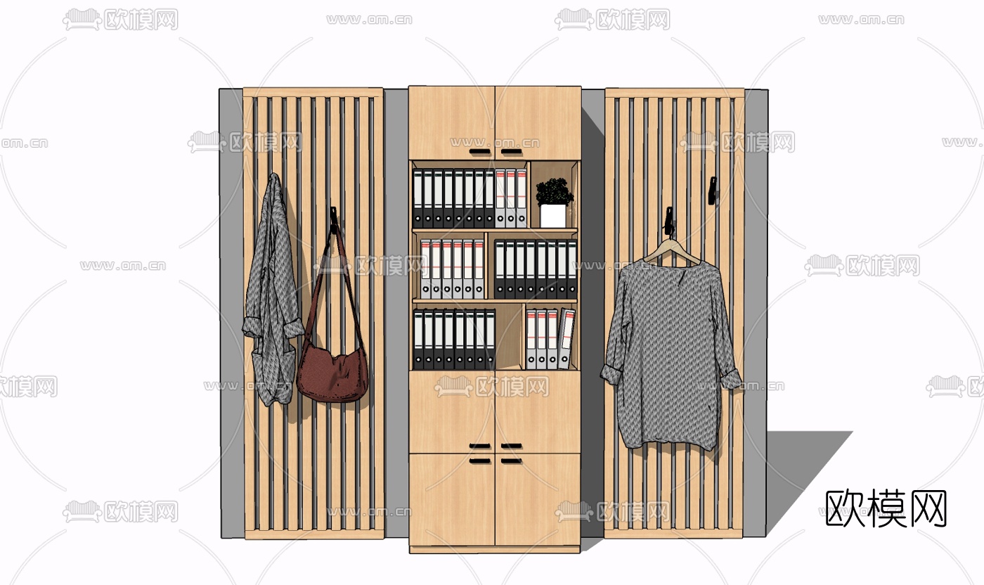 现代实木文件柜免费su模型下载