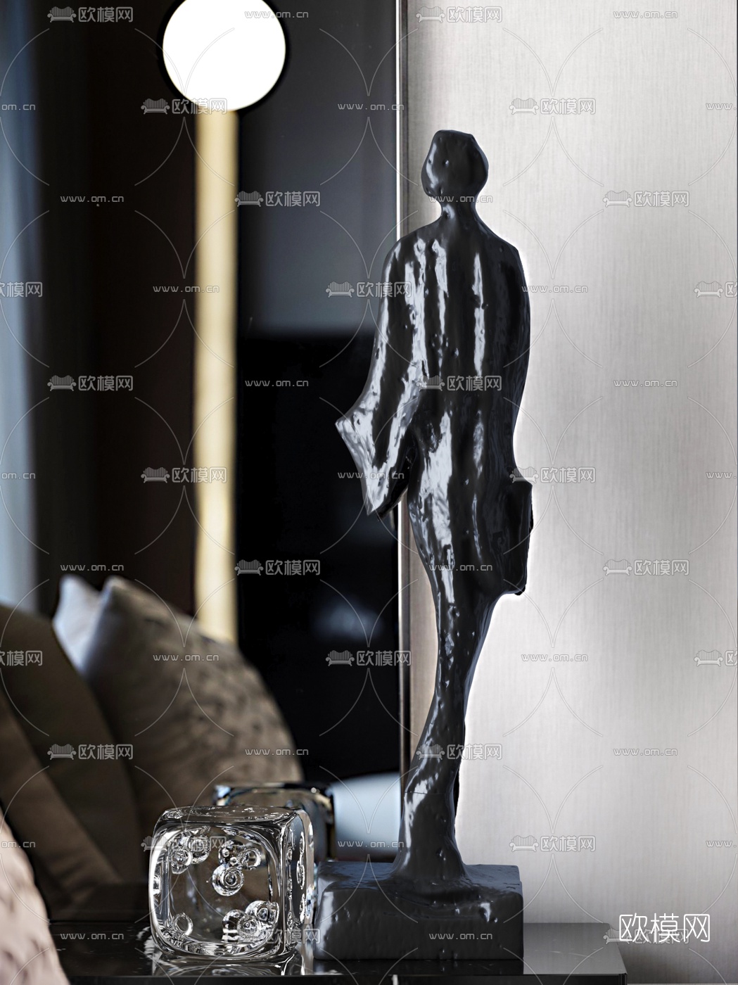 品辰设计 现代黑色人型雕塑摆件3d模型下载（渲染图1）