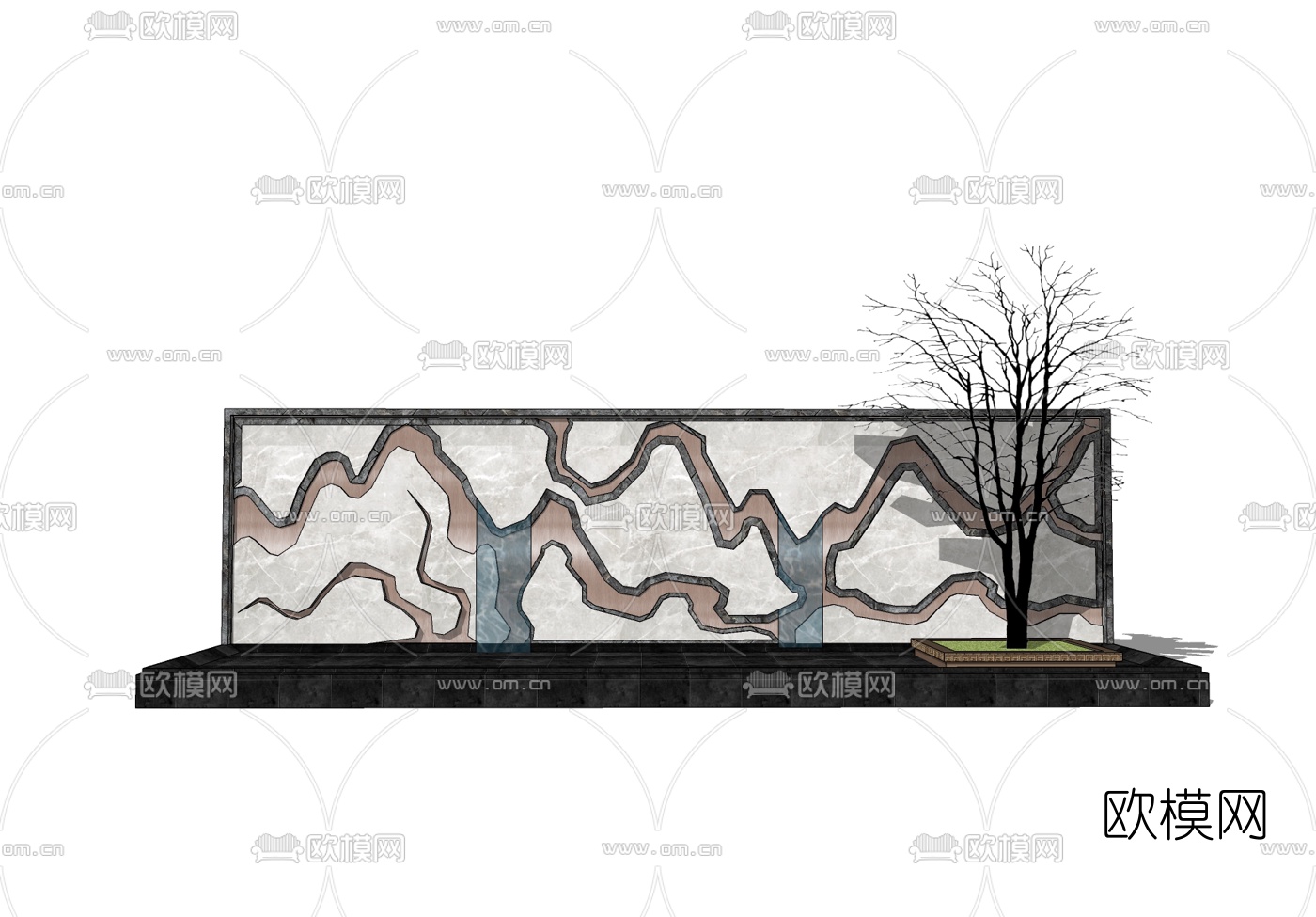 新中式景观墙免费su模型下载