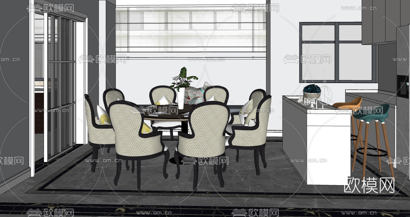 法式轻奢客厅su模型