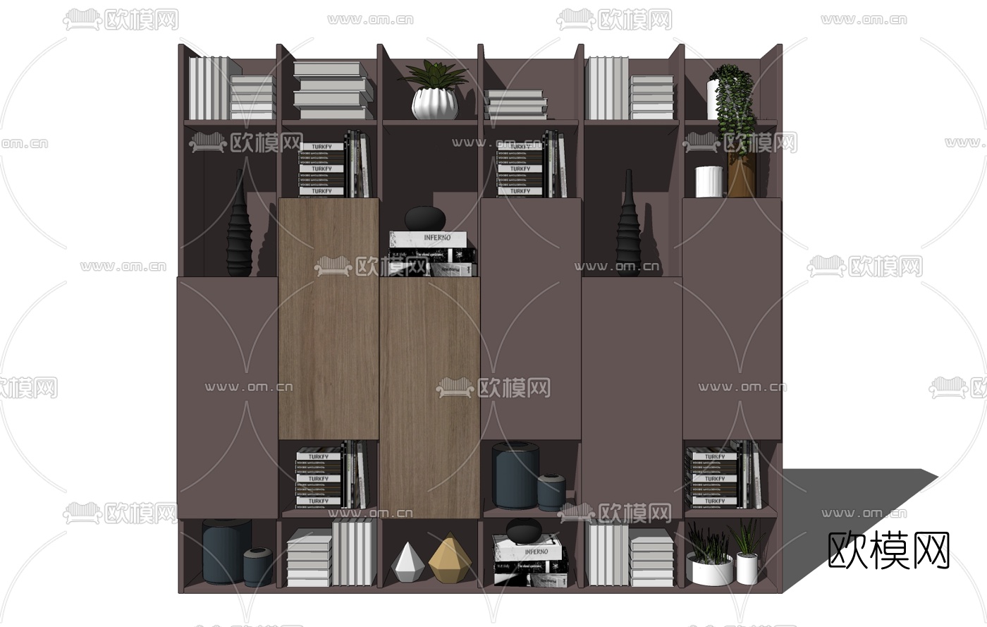 北欧实木书柜su模型下载