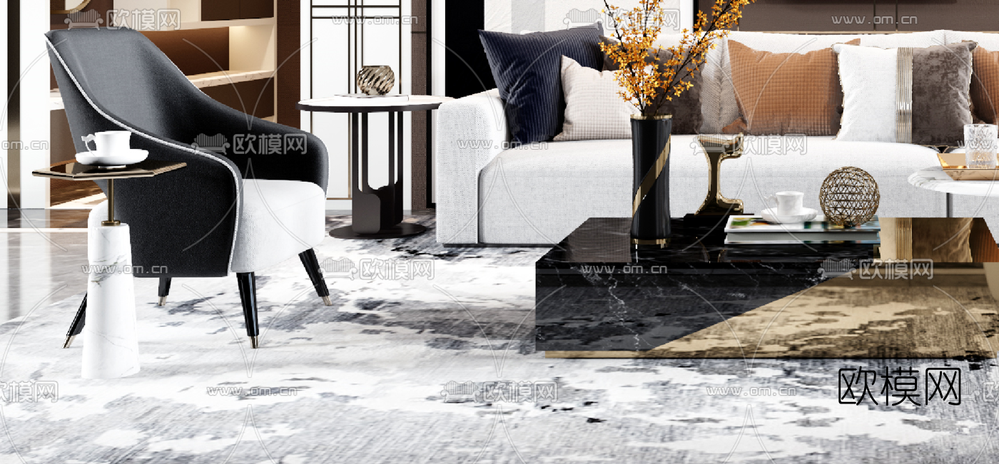 现代轻奢客厅3d模型下载（渲染图4）