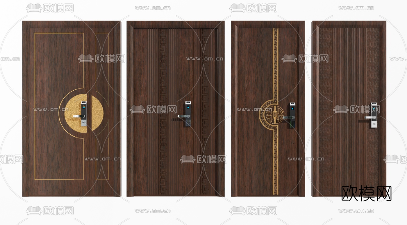 新中式实木子母门单开门3d模型
