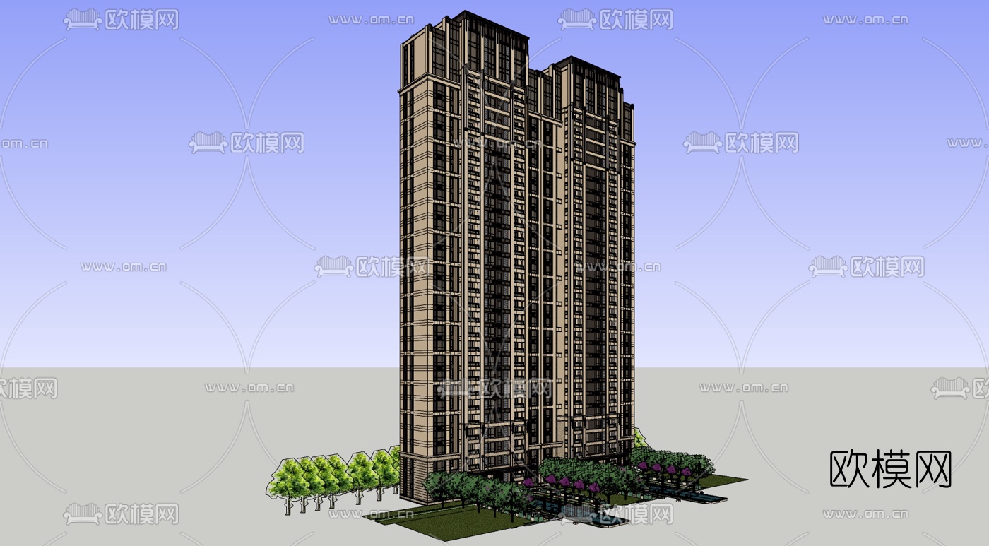 简欧高层住宅免费su模型下载