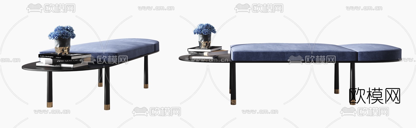 现代布艺床尾凳3d模型下载（渲染图2）