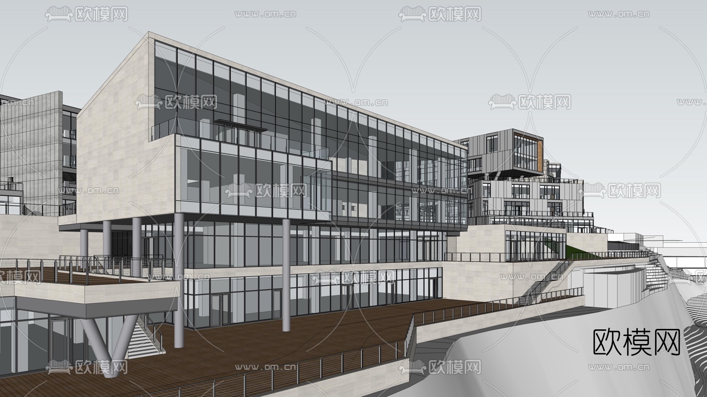 现代办公楼商业街su模型下载（渲染图4）