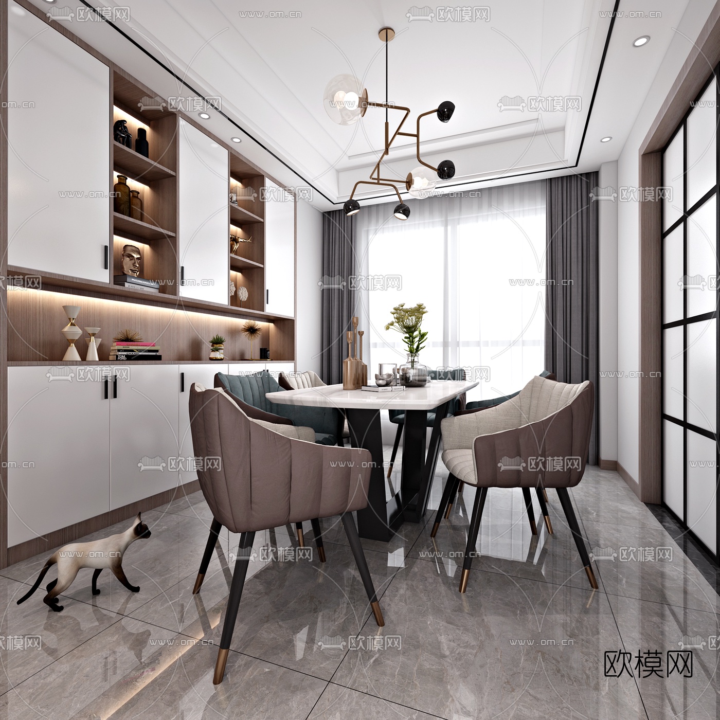 现代简约客厅餐厅3d模型