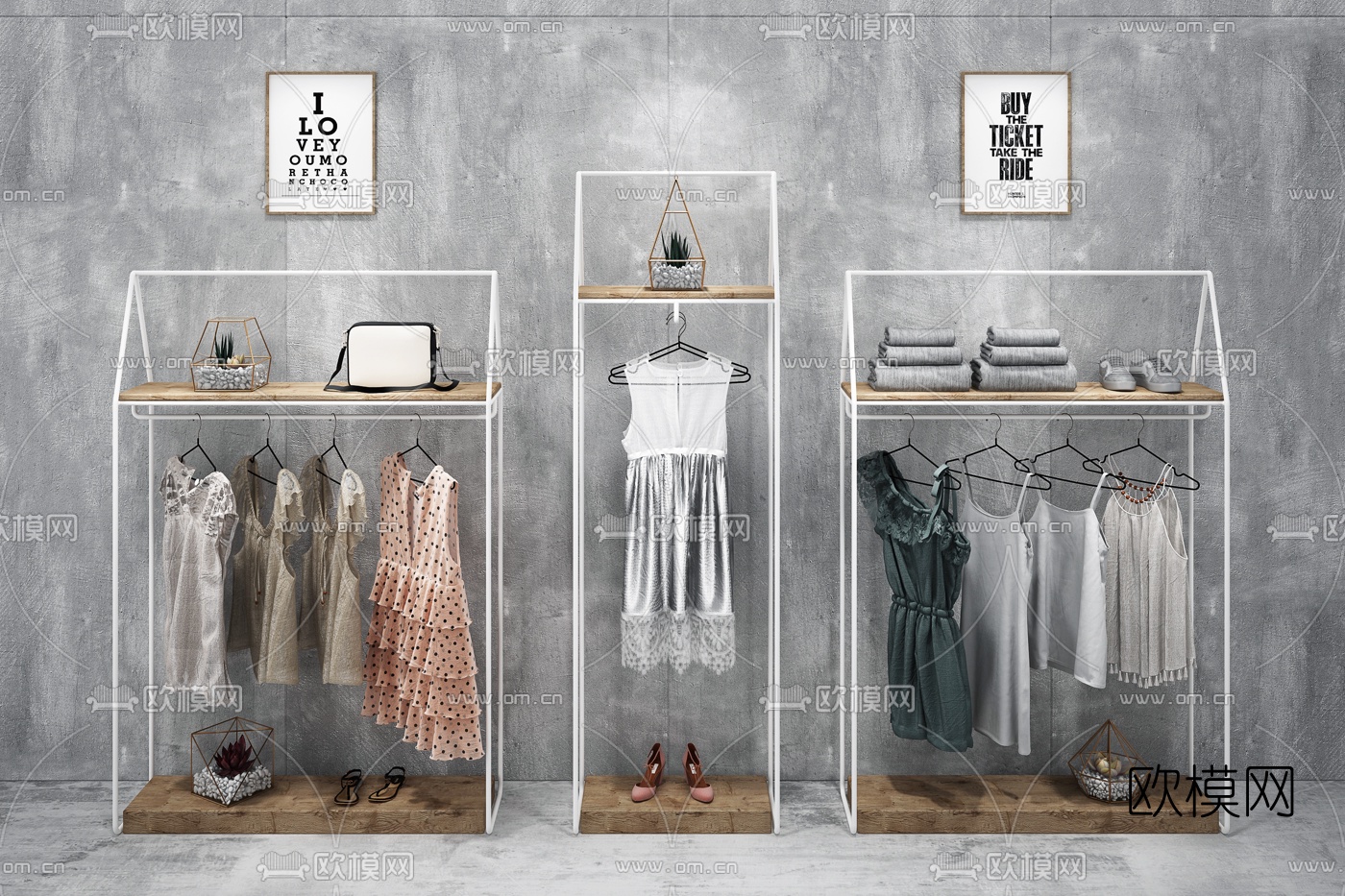 现代女装服饰展架3d模型下载（渲染图1）