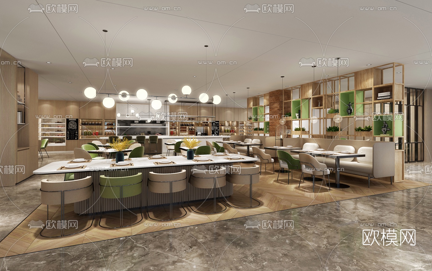 现代民宿酒店西餐厅3d模型
